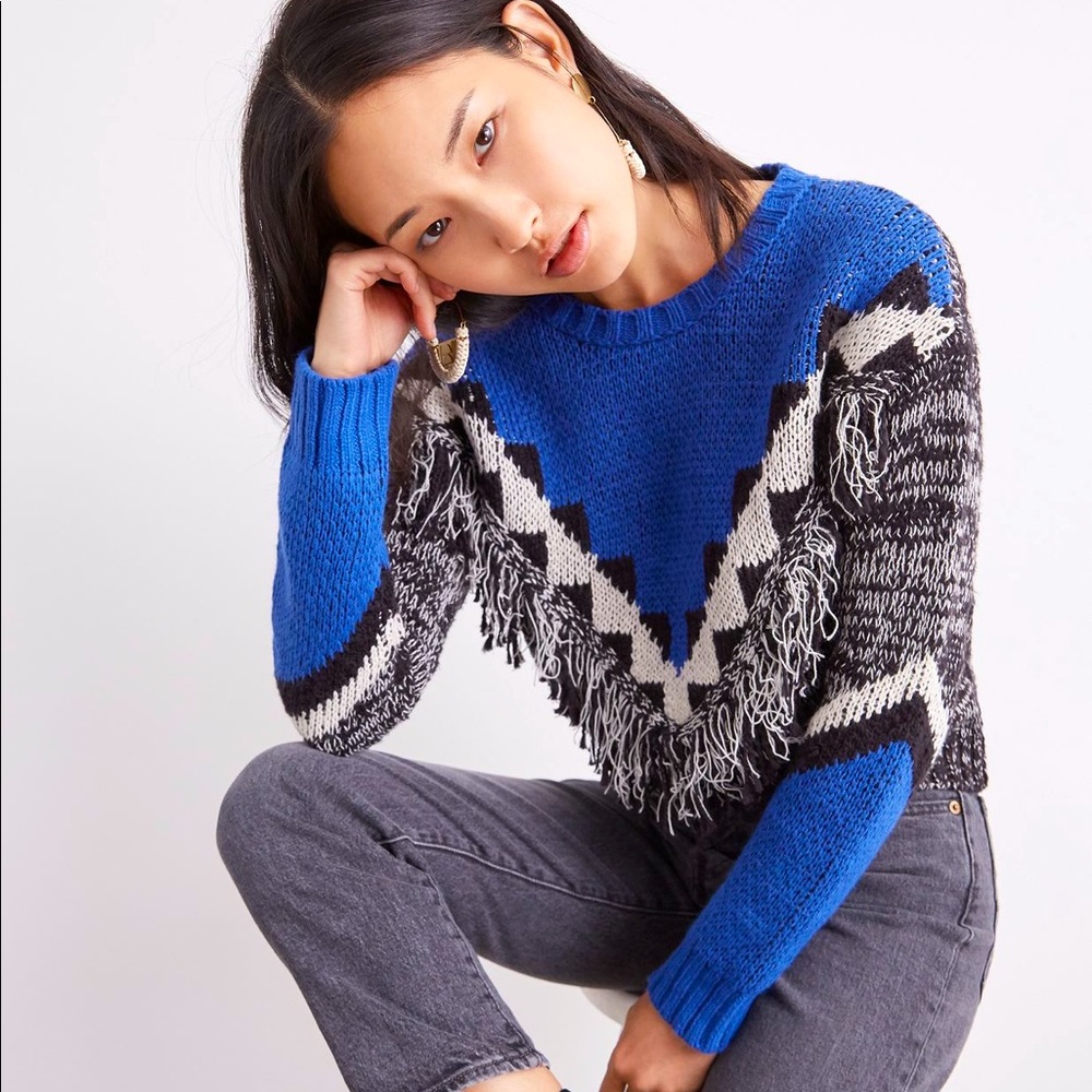 Anthropologie Miska Fringed Sweater